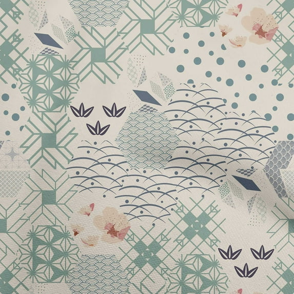 oneOone Viscose Chiffon Dusty Teal Green Fabric Asian Japanese Pattern Sewing Fabric By The Yard Printed Diy Clothing Sewing Supplies 42 Inch Wide