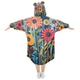 thumbnail image 2 of FORMRS Wearable Blanket Hoodie with Sleeves for Kids Cozy Flannel Sweatshirt, Orange Colorful Flowers, 2 of 7