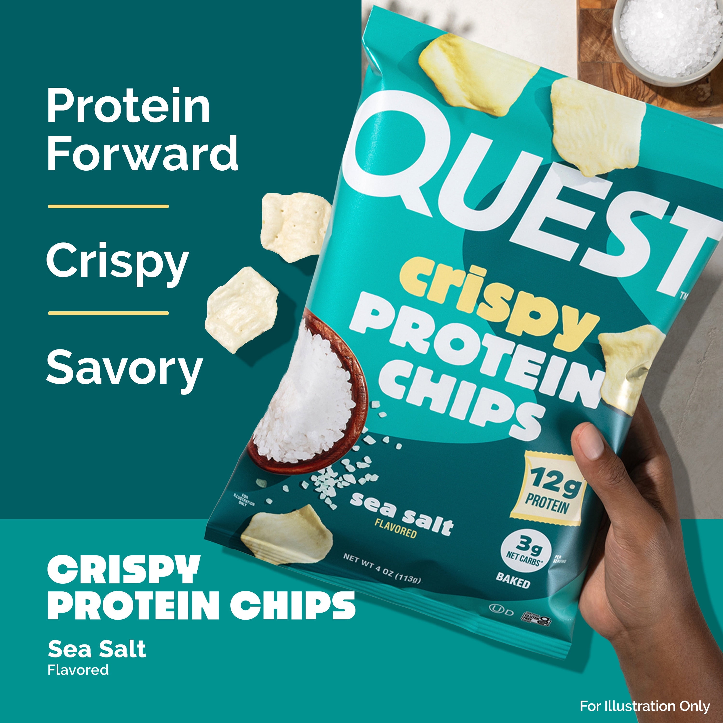 Quest Crispy Protein Chip, Sea Salt Flavor, 11g of Protein, Single 4oz