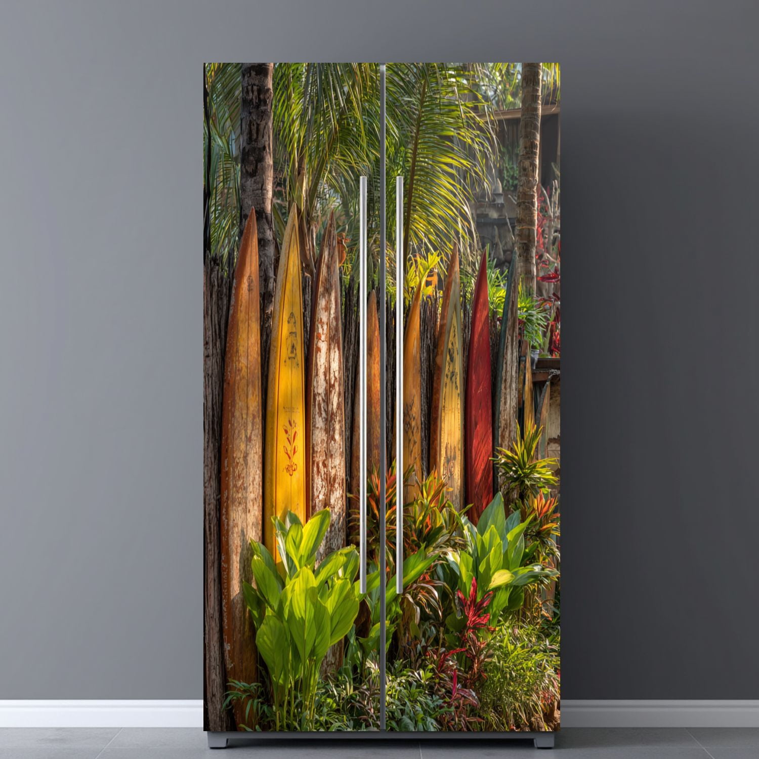 Self Adhesive Vinyl Refrigerator Wrap Set Surfboard fence Maui front Door Mural Removable Fridge Sticker Peel and Stick&nbsp;Full Door Cover Decal Kitchen Bar Decor