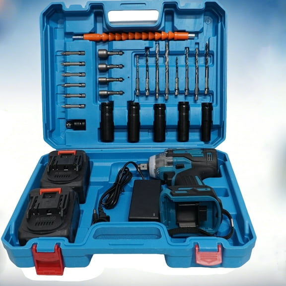 Cordless Impact Wrench, 2 IN 1 Screwdriver Head, 21V electric power wrench, 360Nm High Torque, 4 pole motor, included Battery & Charger & Carrying Plastic Box (With 25 pieces)