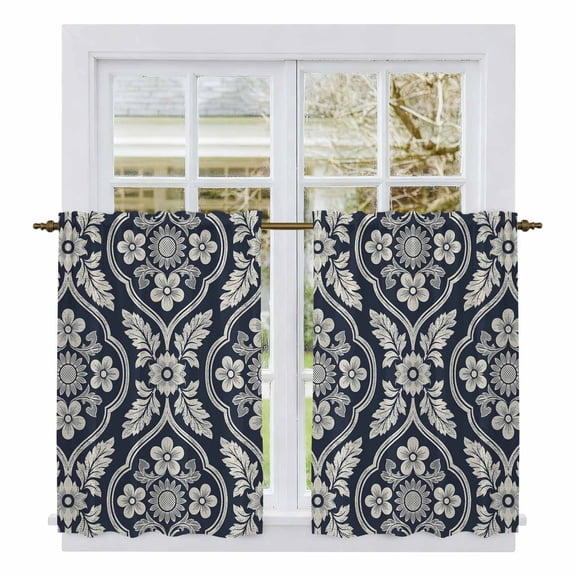 Vintage Flowers Kitchen Curtains 54 Inch Length, Traditional Botanical Floral Patterned Tiers Curtains for Bathroom Bedroom Cafe, Light Filtering Small Window Treatment Drapes 2 Panels 42"Wx54"L