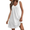 thumbnail image 2 of Kagetolytai Dresses for Women 2024 Womens Summer Dresses Plain Loose V Neck Sleeveless Sundresses Swimsuit Coverup with Pockets Summer Dresses for Women 2024 White S, 2 of 9