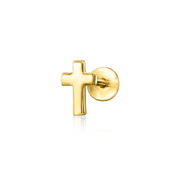 Pure Collection by Ross-Simons 14kt Yellow Gold Cross Single Flat-Back Stud Earring, Women's, Adult