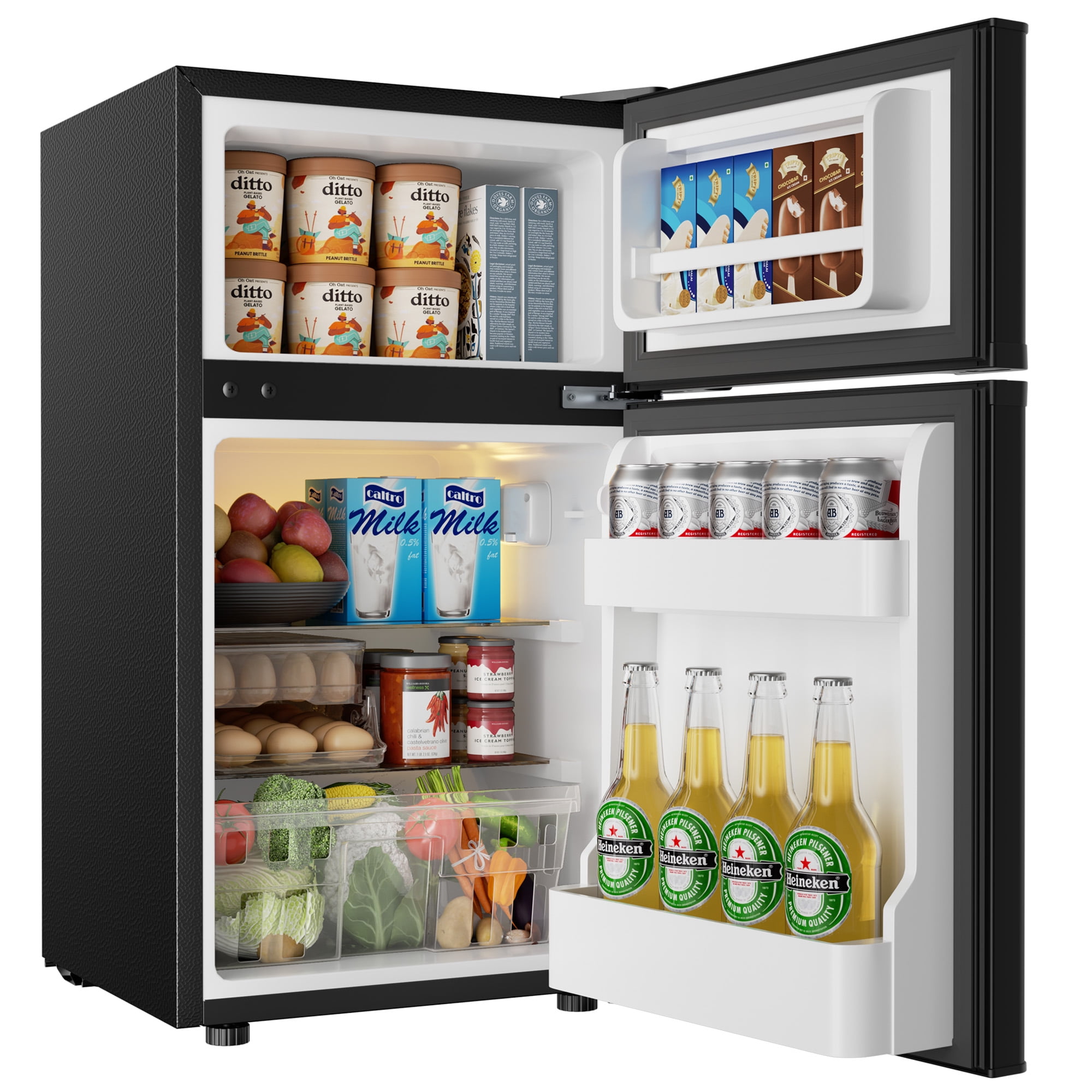 Simzlife 3.2 Cu ft Mini Refrigerator with Freezer, Two Door Compact Small Fridge Adjustable Removable Shelves, Black
