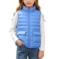 thumbnail image 2 of Spazoro Girls Lightweight Puffer Vest with Patch Pockets, Full Zip Stand Collar Sleeveless Solid Color Warm Quilted Outerwear Gilet Blue Size 5-6, 2 of 9