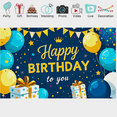 thumbnail image 5 of Blue Themed Happy Birthday Banner with Balloons Gifts Crown and Stars Party Decoration Background for Birthday Party Photography Props Photo Booth Backdrop Decors, 5 of 7