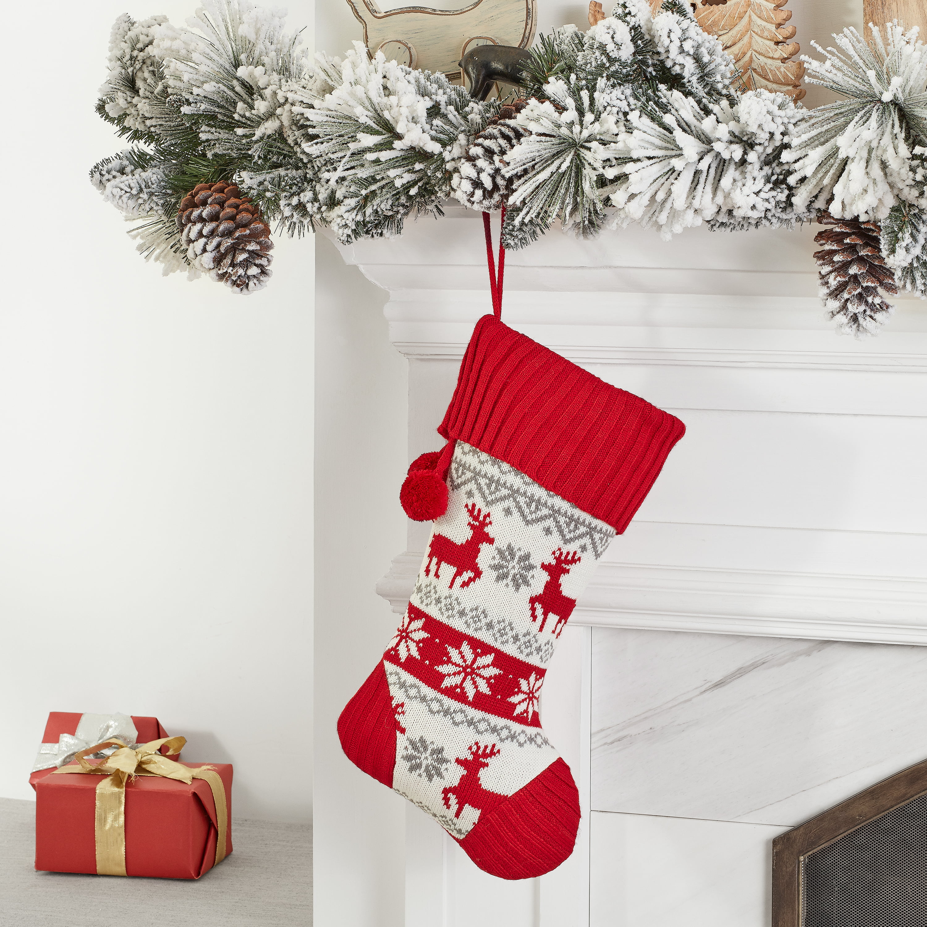 Personalized Reindeer Christmas Stocking – Hand Knit Holiday