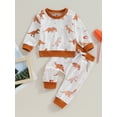 thumbnail image 2 of FEORJGP Toddler Boys Valentine's Day Outfits Infant Baby Long Sleeve Sweatshirts Dinosaur Print Jumpers Crew Neck Tops and Drawstring Sweatpants Long Pants 2Pcs Clothes Set, 2 of 9