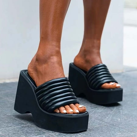 

Cathalem Shoes Roman For Women Slippers Slippers Ladies Casual Solid Fashion Platform Wedges Sandals Sandal Heels Shoes for Women Black 9