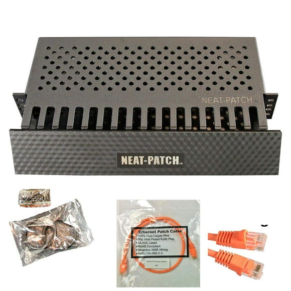 Neat Patch Kit de Gestion de Câbles 2U - 3 Paquets avec 72 Câbles CAT6 Patch (2 Pieds Orange)