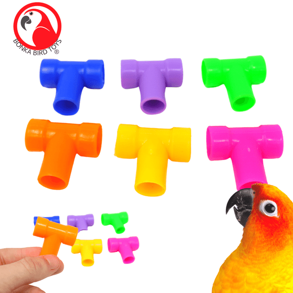 Bonka Bird Toys 3808 Pk6 Plastic T-Pipe Tubes Craft Part Foot Talon Bird Toys