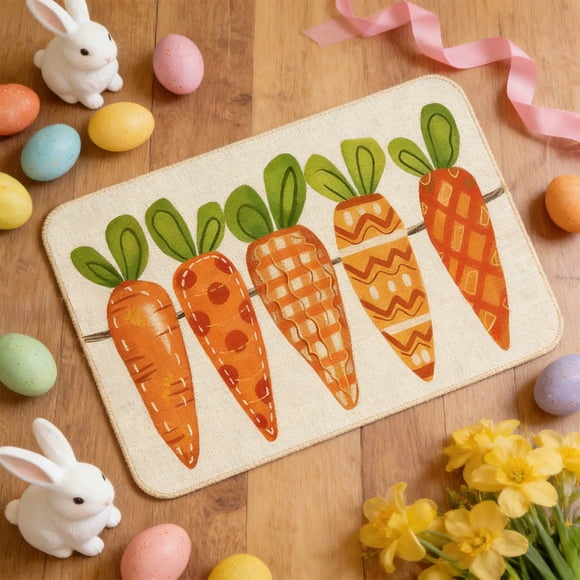 Casa de campo Decoración de Pascua Easter Bunny Decorative Floor Mat Non Slipping Mat Indoor and Outdoor Door Mat Entrance Mat Decoración del hogar