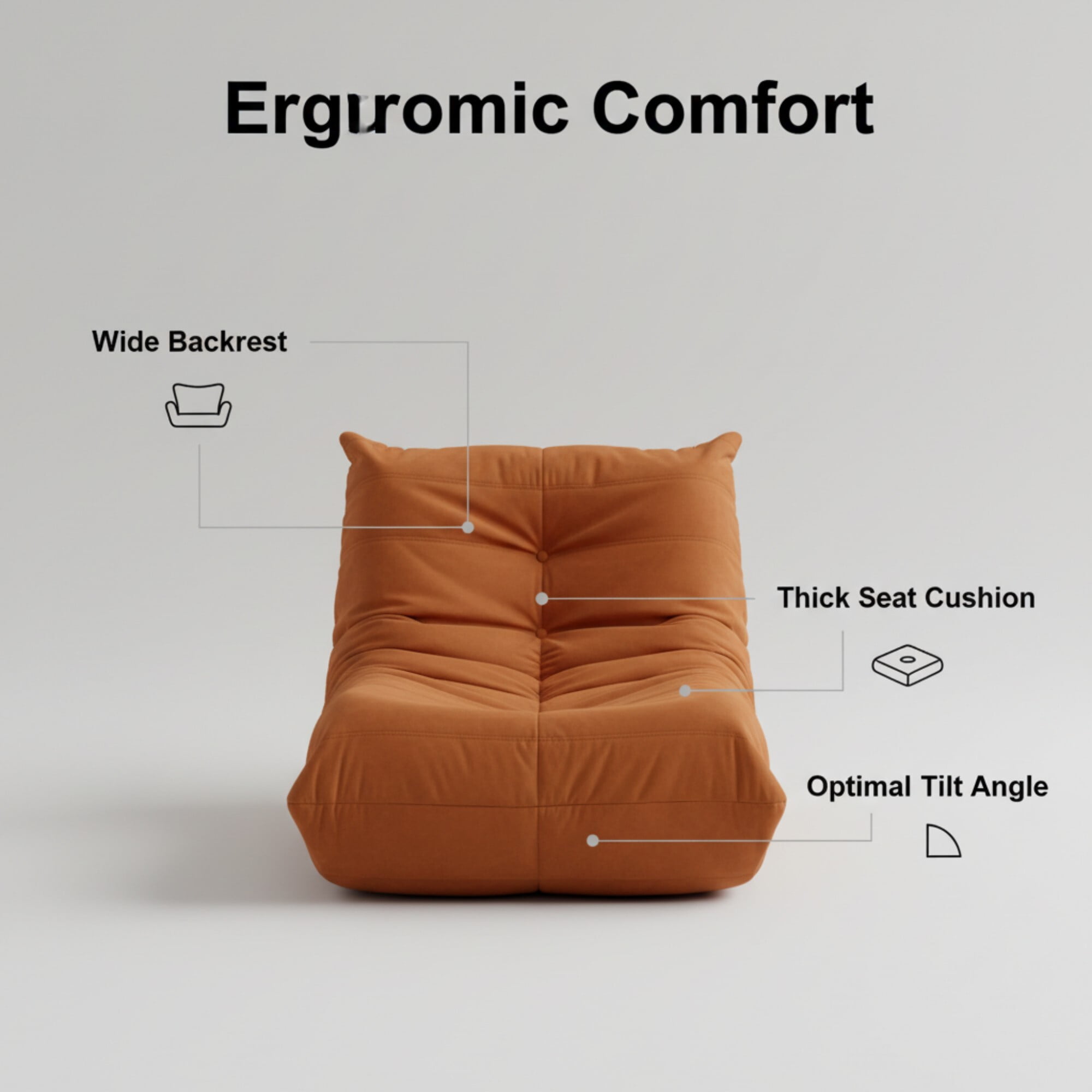Kosynda Bean Bag Chairs for Adults, Giant BeanBag Chair with Memory Foam Filled, Comfy Bean Bag Sofa for Living Room, Bedroom, Office, Orange