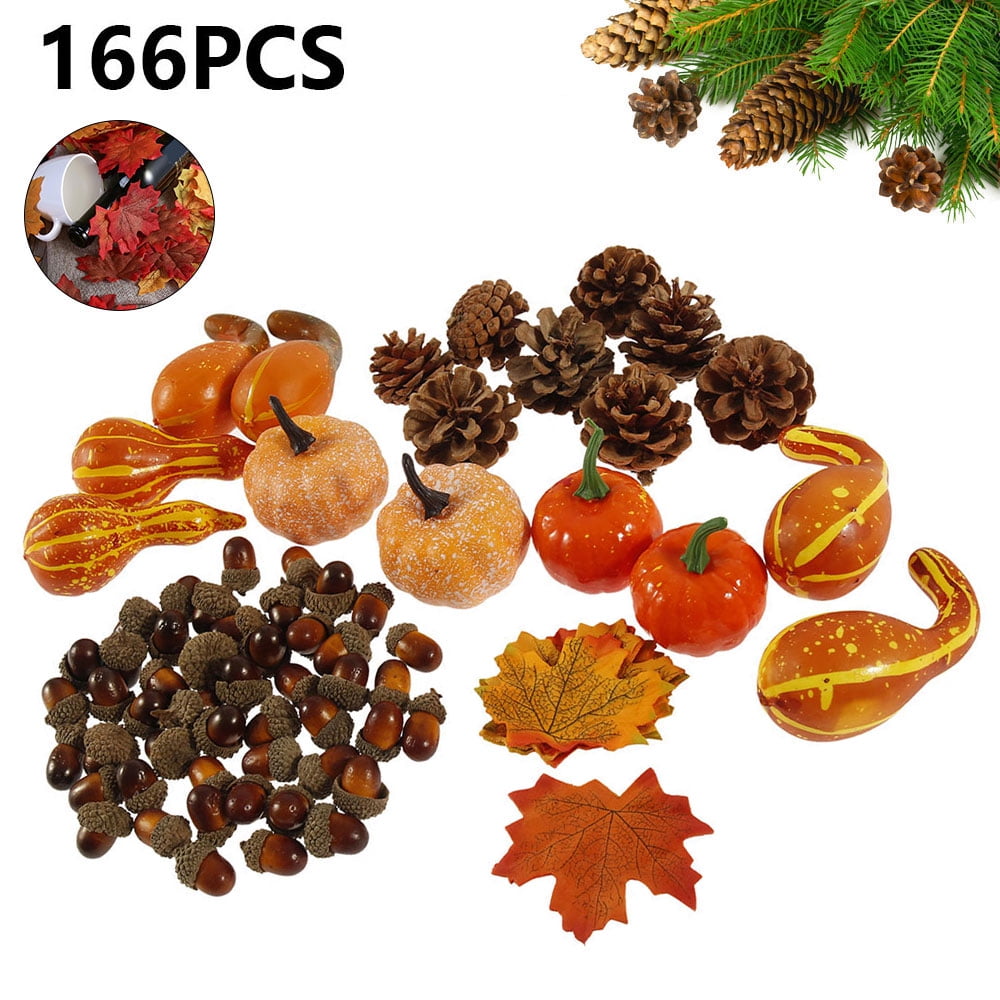 Details about   50/166Pcs Halloween Mini Artificial Pumpkins Gourd Maple Leaves Pine Cones Decor 