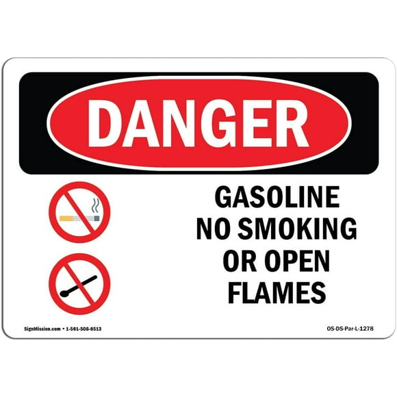 OSHA Danger Sign - Gasoline No Smoking Or Open Flames | Aluminum Sign | Protect Your Business, Construction Site,