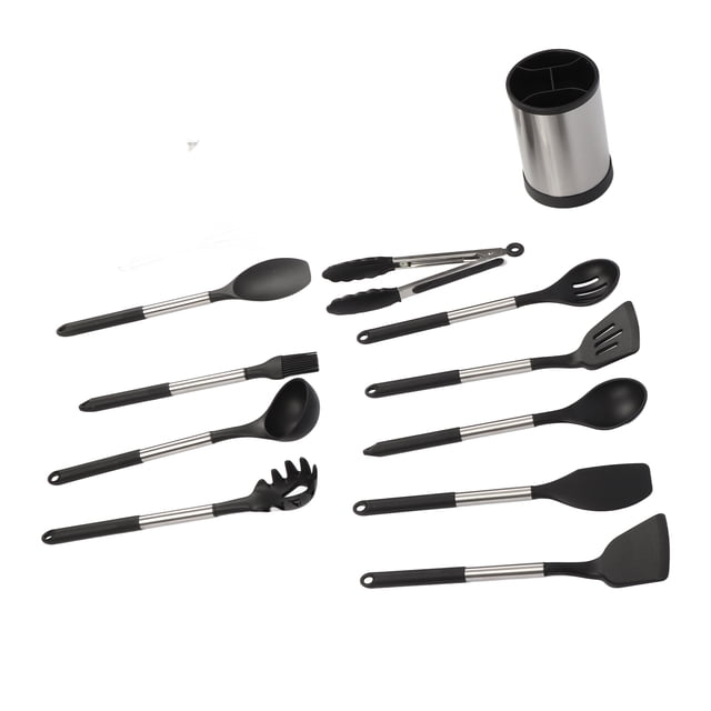 Juego De Utensilios De Cocina De Silicona Con De Acero Inoxidable, Herramientas De Cocina Antiadherentes Con Cubierta De Antideslizante, Juego De Utensilios De Cocina Para