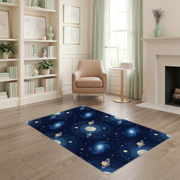 ODIKA Galaxy Starry Planets Motif Planetary Stars Themed Large Nebula Refined Stain Resistant Low Profile for Dorm Room, Small Living Apartment