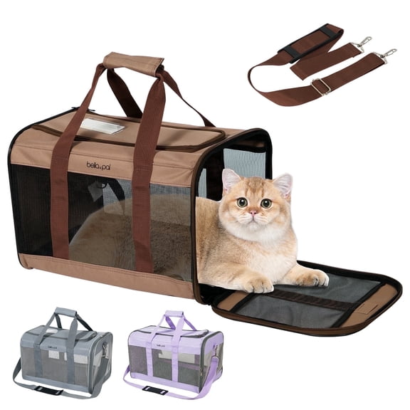 BELLA & PAL Cat Carrier Travel Bag, Airline Approved Lightweight,Soft Sided Pet Carrier for Puppy Dogs up to 18lbs,Collapsible Soft Sided Travel Carrier,Brown