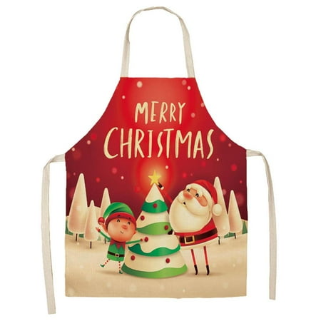 

Julam Christmas Cleaning Apron Practical Washable Reusable Christmas Snowman Santa Elk Pattern Apron Comfortable Durable Cleaning Apron for Family Gathering Christmas Party responsible