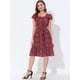 thumbnail image 2 of Vestido Dobladillo Con Volantes Aleteo Allegra K Cuello Cuadrado Con Cinturón Para Mujeres vino rojo S, 2 of 5