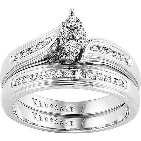 Keepsake Romantic Embrace 1/4 Carat T.W. Certified Diamond, 10kt White Gold Bridal Set