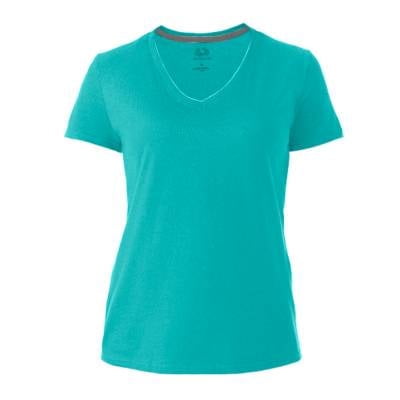Playera Fruit Of The Loom para Mujer, Cuello V Manga Corta Azul Claro Talla M