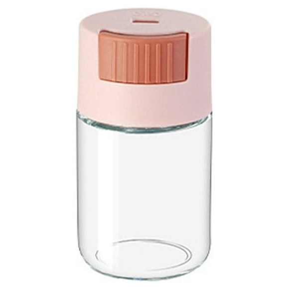 Thinsont Quantitative Spice Bottle Portable Round Transparent Moistureproof Pepper House Cooking Seasoning Jar Glass Container Pink