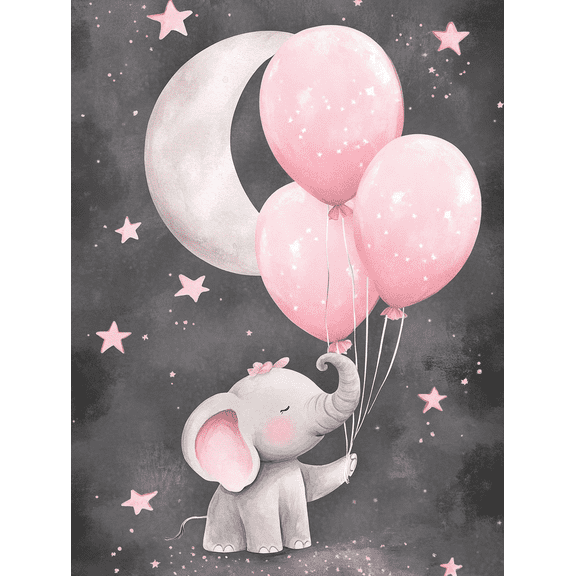 Cute Elephant with Balloons Canvas Print/Wall Art，Suitable for Nursery Decor， Bedroom Decor， Living Room Decor， Girls Room Decor， and Baby Room Decor.