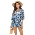 thumbnail image 1 of WBQ Women's Beach Coverups Loose Floral Print Chiffon Cardigan Sunscreen Coat Blouse Tops Cover Ups Swimwear White S-2XL, 1 of 11