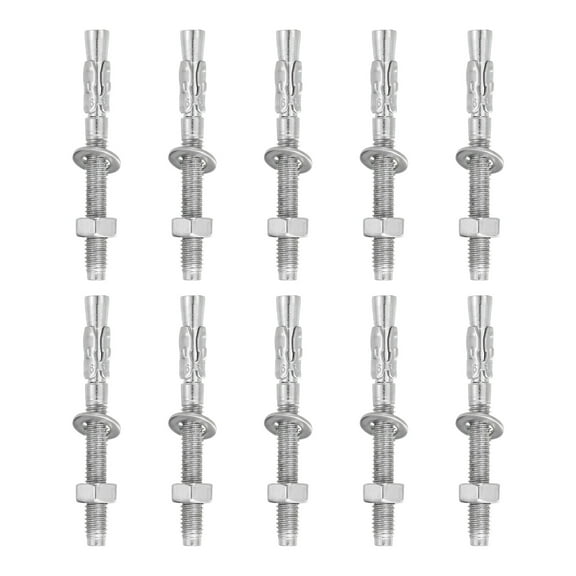 Uxcell 10 Pcs Wedge Anchors, 1/4" x 2-1/3" Stainless Steel Concrete Anchors Bolts, Heavy Duty Standard Fastener for Cement Wall Base Bracket (Include Washers Nuts, Silver Tone)