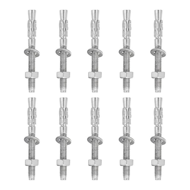 Uxcell 10 Pcs Ancrages en Coin, 1/4 Pouces x 2-1/3 Pouces Ancrages en Acier Inoxydable Boulons, Fixation Standard Robuste pour Support Mural en Ciment (Inclut Rondelles Écrous, Ton Argent)