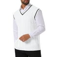 thumbnail image 4 of INSPIRE CHIC Men's Solid Color V-Neck Sleeveless Cable Knitted Sweater Vest S White, 4 of 5