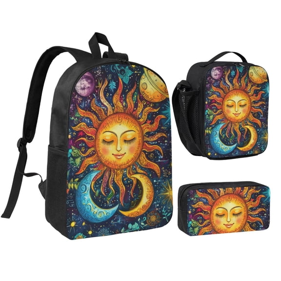 Moon And Sun Backpack 17 Inch Set with Lunch Bag and CaseDurableTravel Bag Combo for Work Commuting Daily Use