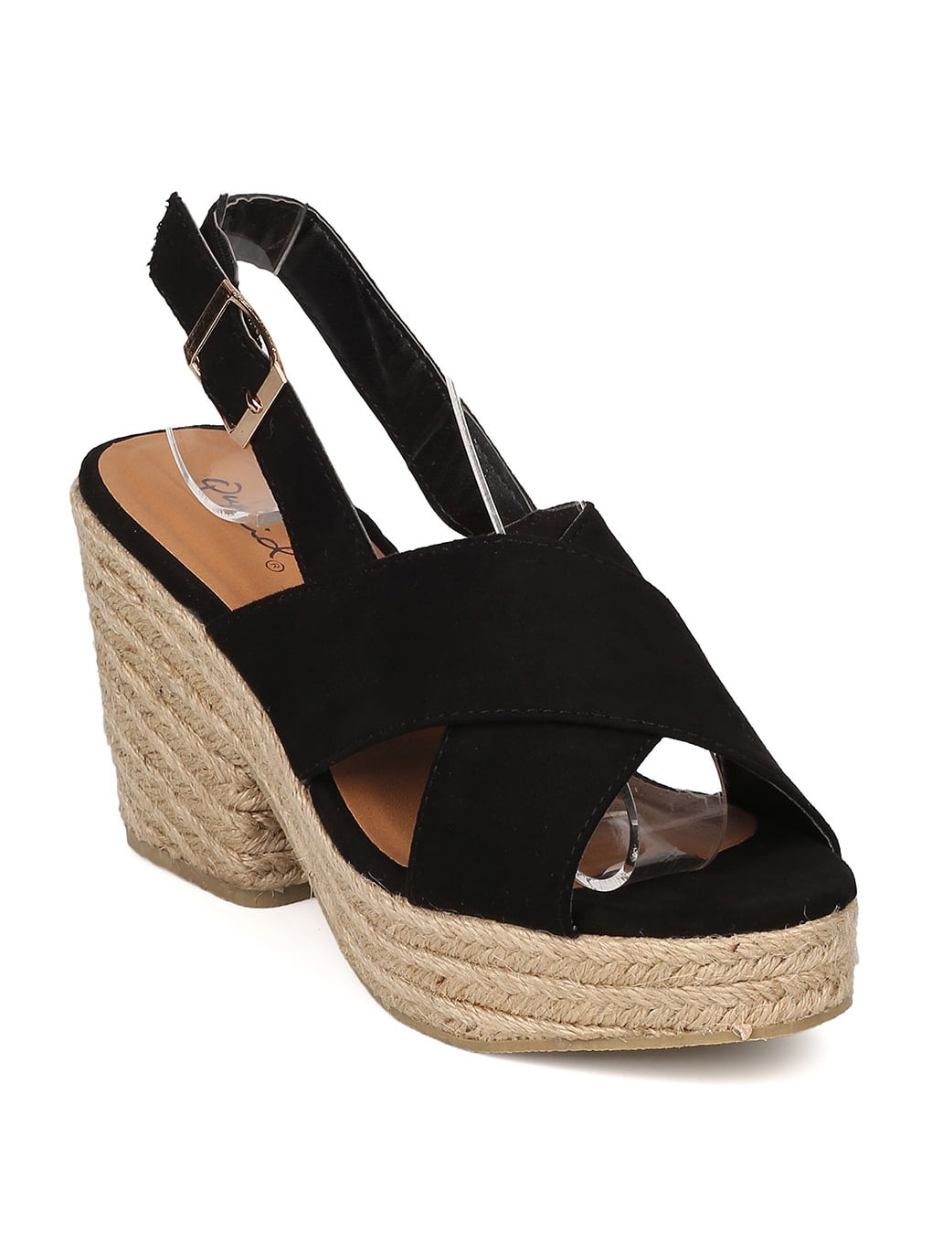New Women Qupid Coretta01 Faux Suede Espadrille Platform Chunky Heel