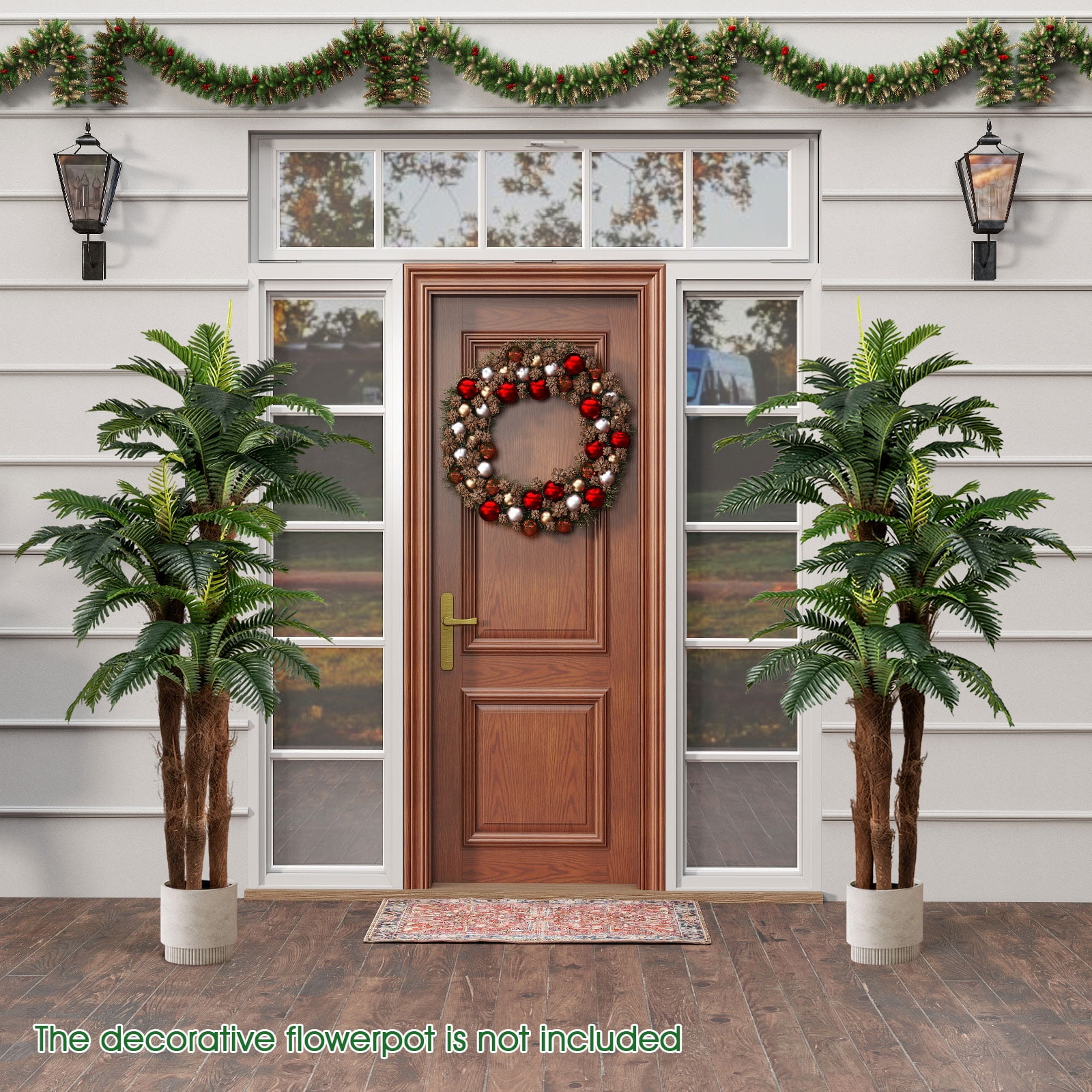 Gymax 2 Pack Artificial Palm Tree 6.3 ft Tall Fake Tropical Plant w/ 3 Real Barks