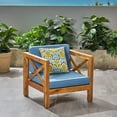 thumbnail image 2 of GDF Studio Indira Outdoor Acacia Wood Club Chair with Cushion, Teak Finish and Blue, 2 of 7