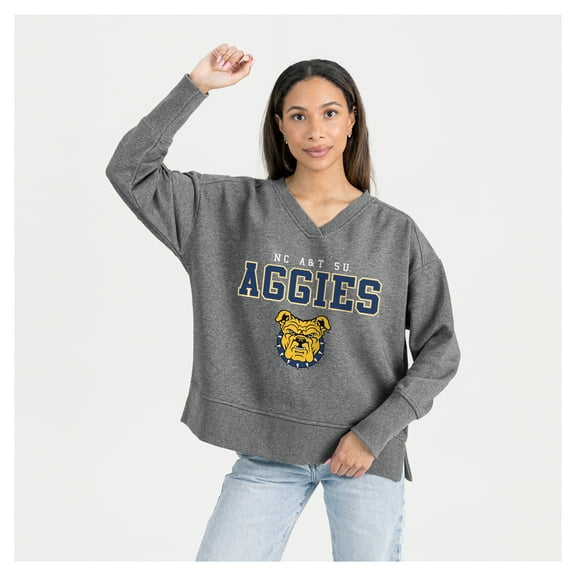 Women's Gameday Couture Gray North Carolina A&T Aggies French Terry V-Neck Pullover Sweatshirt