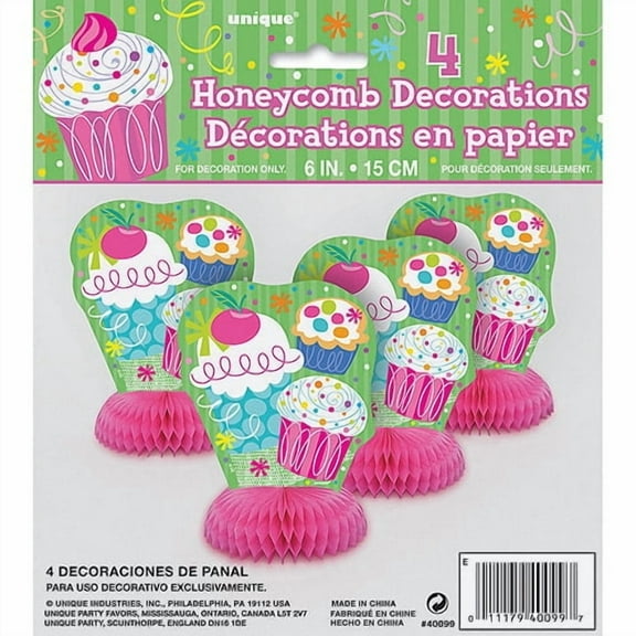 Cupcake Party Honeycomb 6" Centerpiece (4-pack) - Party Supplies