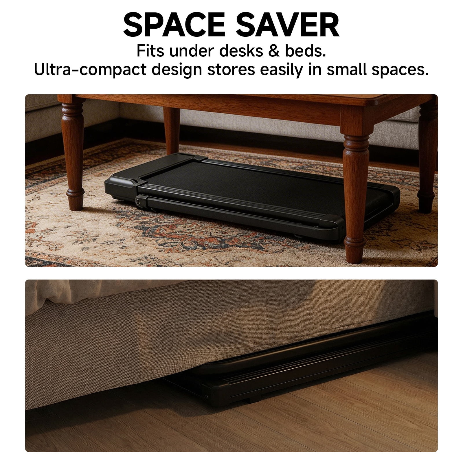 Alvantor 3-in-1 Compact Under Desk Treadmill, Quiet Walking Pad for Home & Office, 2.25HP Motor, Remote Control, LED Display, 200 lbs,(Silver/Black)