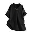 thumbnail image 4 of Olyvenn Women's Cotton Linen Shirts Casual V Neck Short Sleeve Blouse Loose Fit Vintage Summer Lapel Collar Tunic Tops Black S, 4 of 9