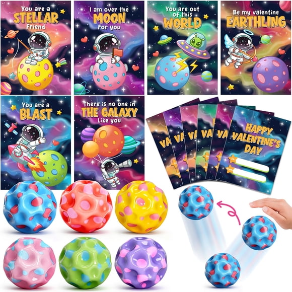 Kit de Tarjetas de San Valentín Jyusmile con 30 Pelotas Saltarinas de Luna