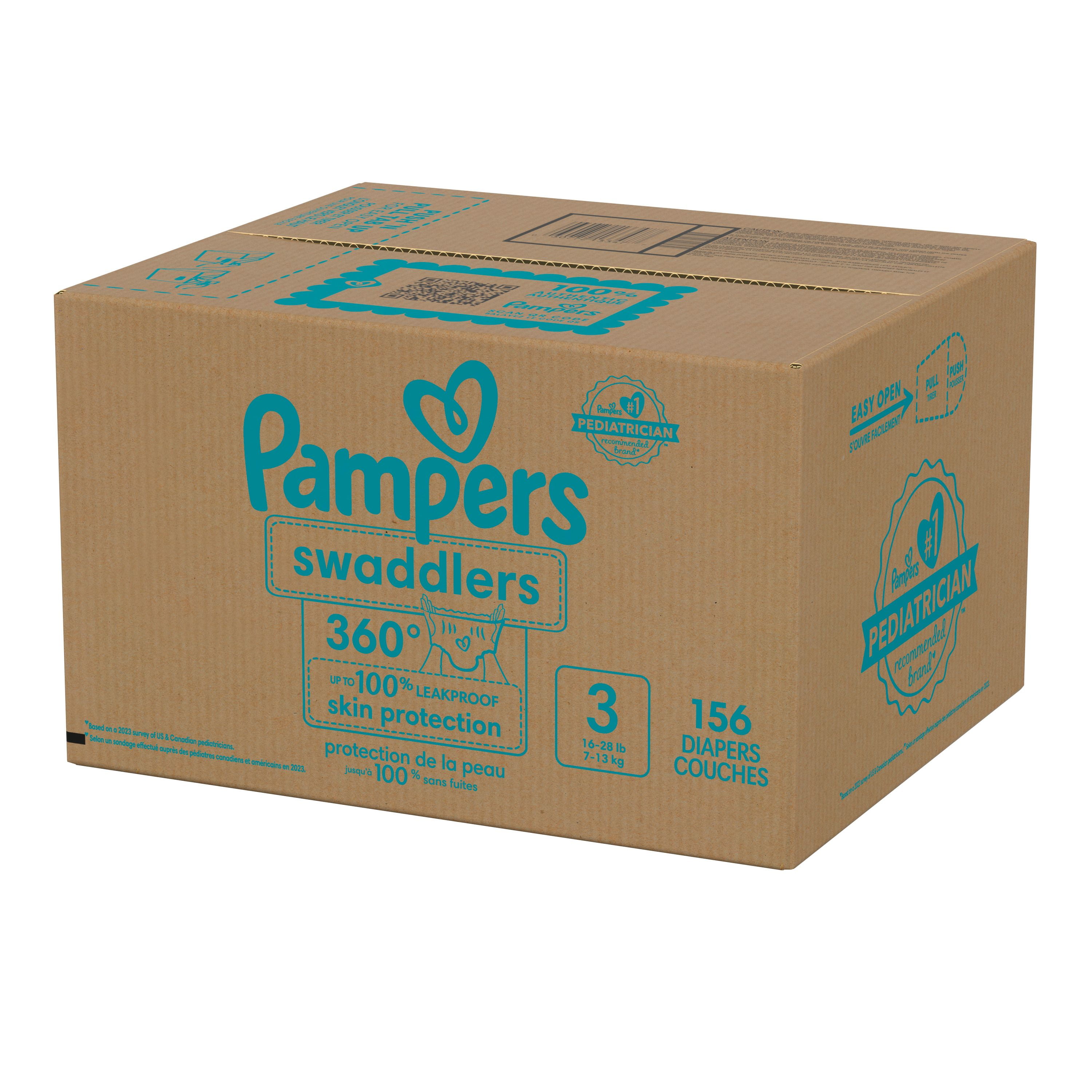 Pampers Diapers - Swaddlers 360° - Size 3, up to 100% Leakproof Comfy Dry Fit, EZ Off Tabs Designed for Easy Changes, Pull On Diaper