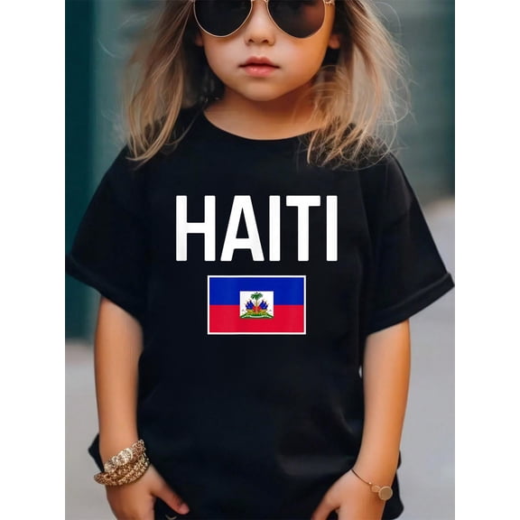 Haiti Flag Men Women Kids Boys GirlsCotton Soft Graphic Tee Breathable Playwear T-Shirt