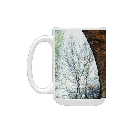

Pillar of Old Stone Bridge in Rural Area Ancient Historic Architecture Landmark Photo Brown Green Ceramic Mug (15 OZ) (Made In USA)