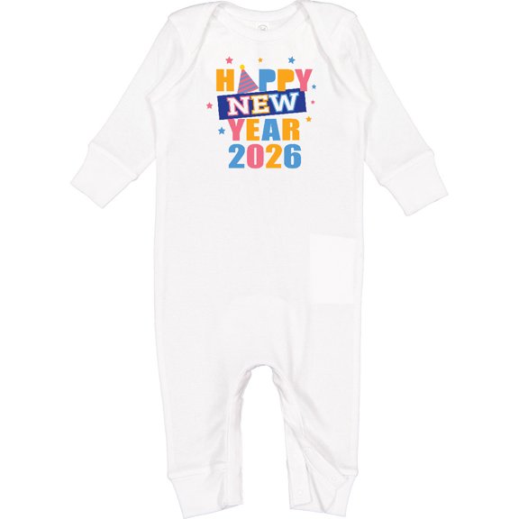 Inktastic Happy New Year Colorful 2026 with Stars Baby Romper Coveralls