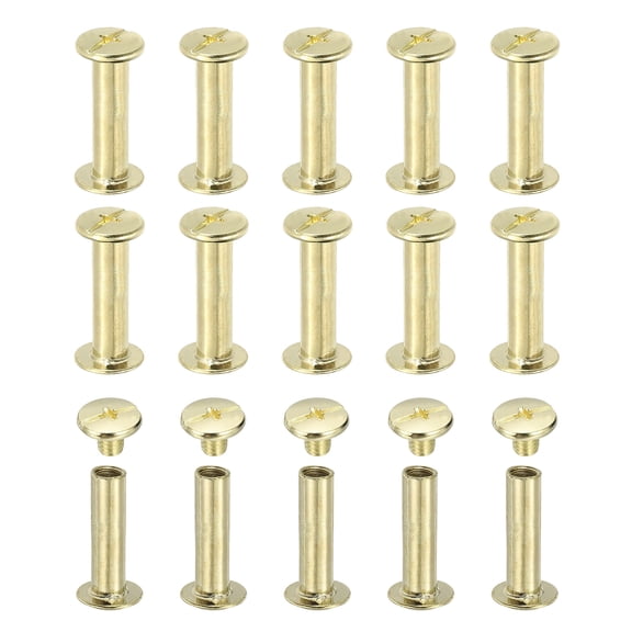 Uxcell Chicago Screws, 60set M5 x 18mm Carbon Steel Phillips Head Screw Rivets Binding Screws Post Nail Rivet for Leather Belt Bag Backpack Craft Bookbinding, Gold Tone