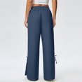 thumbnail image 5 of Babcutegg Linen Pants for Women Straight Leg High Waist Cotton Linen Casual Fashion Soild Color Womens Summer Clothes Navy Size M, 5 of 8