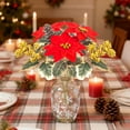 thumbnail image 6 of Artificial Poinsettia Bouquet with Red Berry for Vase Fillers, Home Holiday Bush, Indoor Floral, Cemetery Flowers, Centerpieces, 6 of 6
