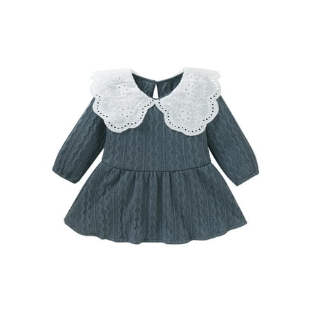 

Infant Toddler Baby Girl Long Sleeve Knitted Cotton Dress Lace Tutu Dresses Fall Winter Outfit Clothes